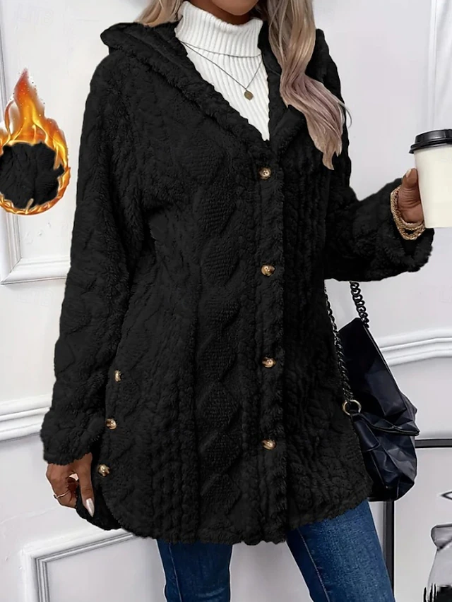 Women's Sherpa Jacket Casual Jacket Comfortable Breathable Pocket Buttons Casual Plain Casual Vacation Street