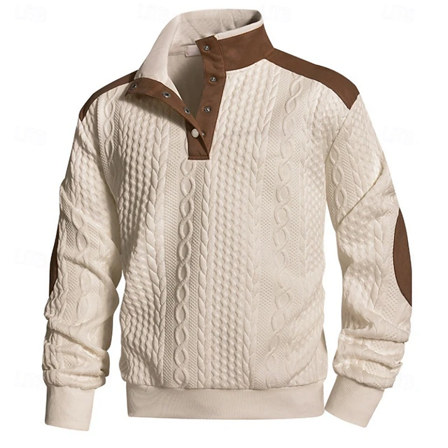 Men's Jacquard Sweatshirt Button Up Sweatshirts Pullover
