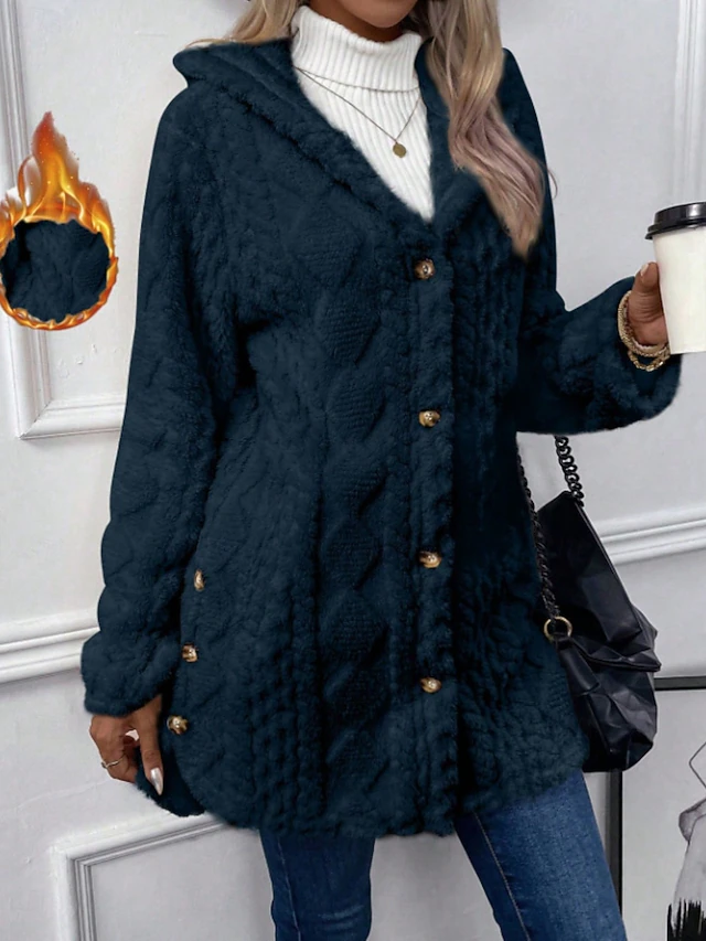 Women's Sherpa Jacket Casual Jacket Comfortable Breathable Pocket Buttons Casual Plain Casual Vacation Street