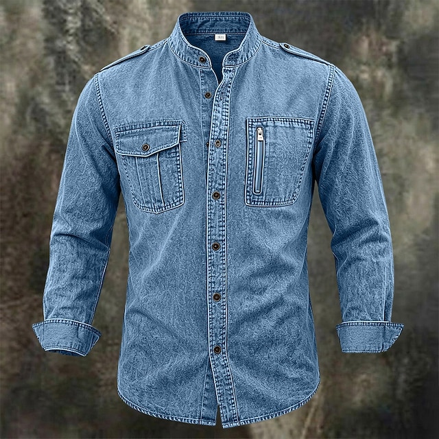 Men Shirt Garment Dyed Acid Wash Shirt Blue Black Green khaki Long Sleeve Plain Shirt