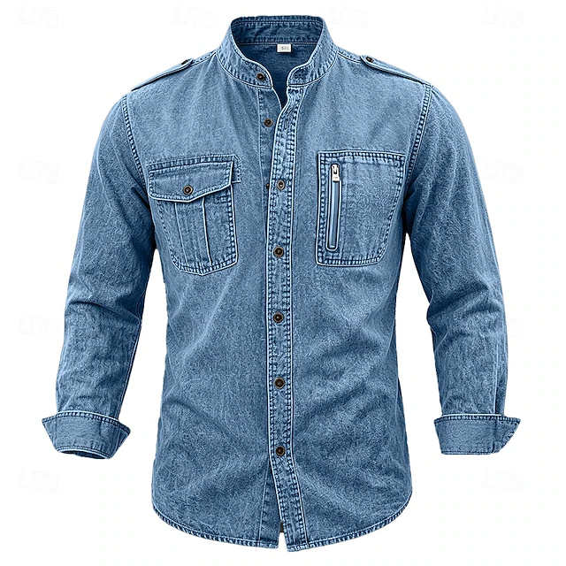 Men Shirt Garment Dyed Acid Wash Shirt Blue Black Green khaki Long Sleeve Plain Shirt