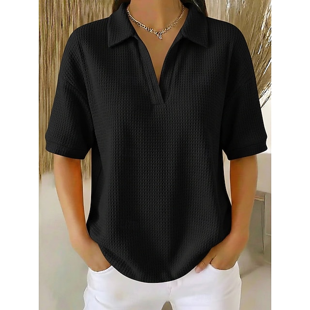 Multi Packs 2pcs Women's Waffle T-shirt Polo Shirts Tee Waffle Knit Tops Plain Fashion Basic Classic Short Sleeve Shirt Collar Regular Tops Casual Daily Beach Yellow+Orange