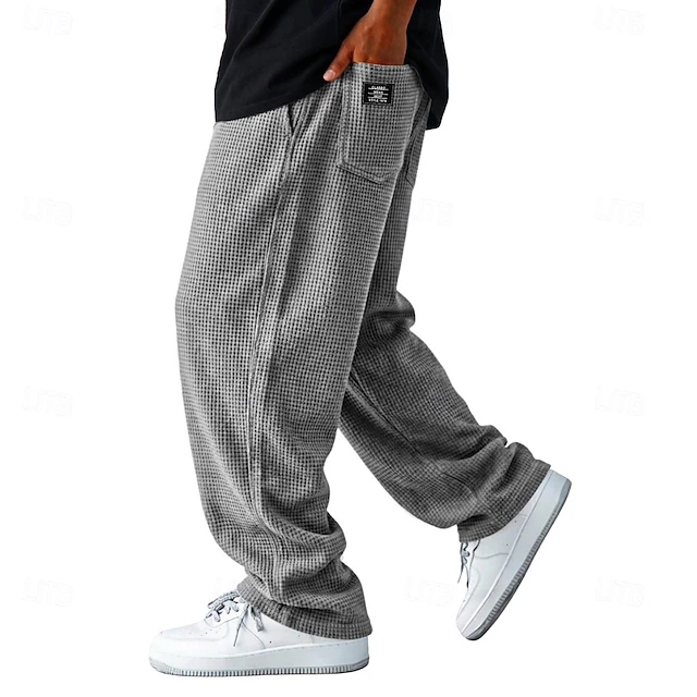 Men's Trousers Casual Pants Waffle Pants Drawstring Pocket Elastic Waist Plain Comfort Soft Casual Daily Outdoor Vacation Fashion Blue White Micro-elastic