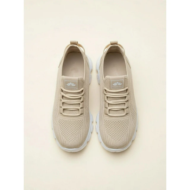Women's Khaki Breathable Walking Shoes - Lightweight Lace-Up Comfort Sneakers For Travel and Daily Wear