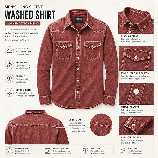 SoftFade™ Men Shirt Casual Shirt Work Shirt Western Shirt Button Up Shirt