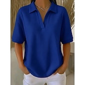 Multi Packs 2pcs Women's Waffle T-shirt Polo Shirts Tee Waffle Knit Tops Plain Fashion Basic Classic Short Sleeve Shirt Collar Regular Tops Casual Daily Beach Yellow+Orange