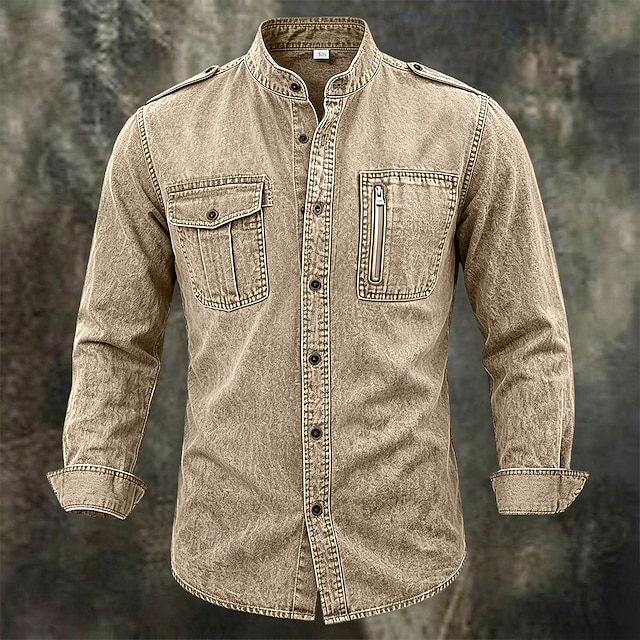 Men Shirt Garment Dyed Acid Wash Shirt Blue Black Green khaki Long Sleeve Plain Shirt
