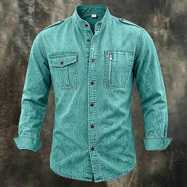 Men Shirt Garment Dyed Acid Wash Shirt Blue Black Green khaki Long Sleeve Plain Shirt