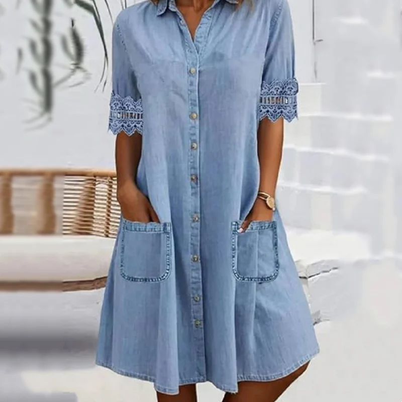 💝💝Women's Casual Loose Fit Denim Dress with Pockets
