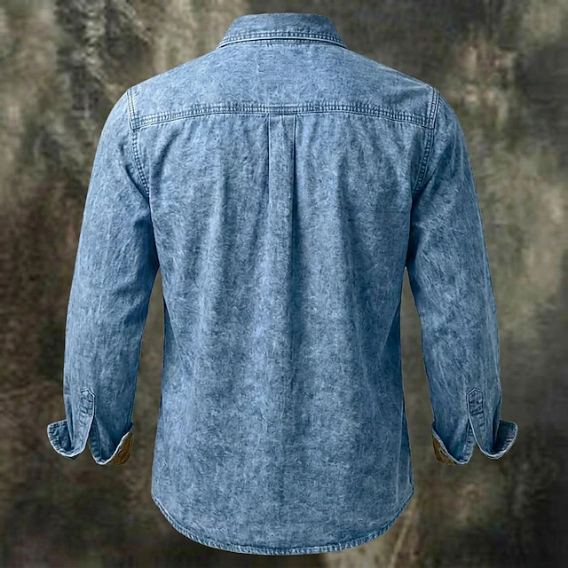 SoftFade™ Men Shirt Western Shirt Garment Dyed Acid Wash Shirt Blue Black Red Purple Green Long Sleeve Plain Shirt Collar Casual Daily Patchwork Clothing Apparel Elegant Fashion Casual