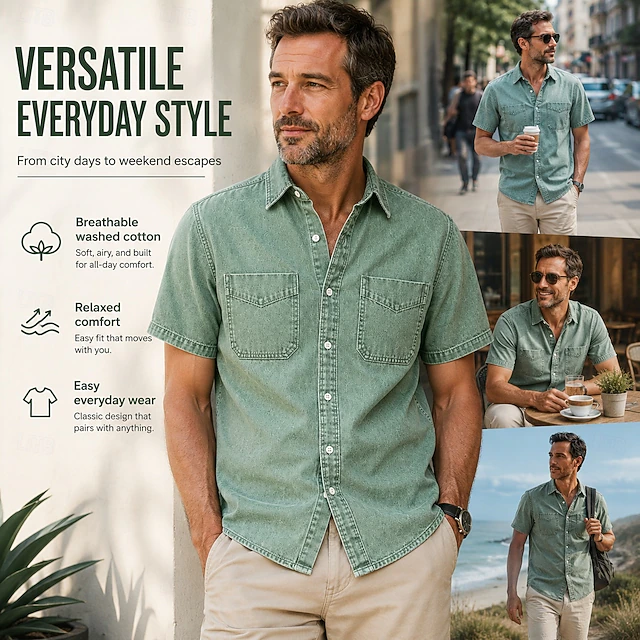 SoftFade™ Men Shirt Casual Shirt Cargo Shirt Demin Shirt Acid Wash Shirt