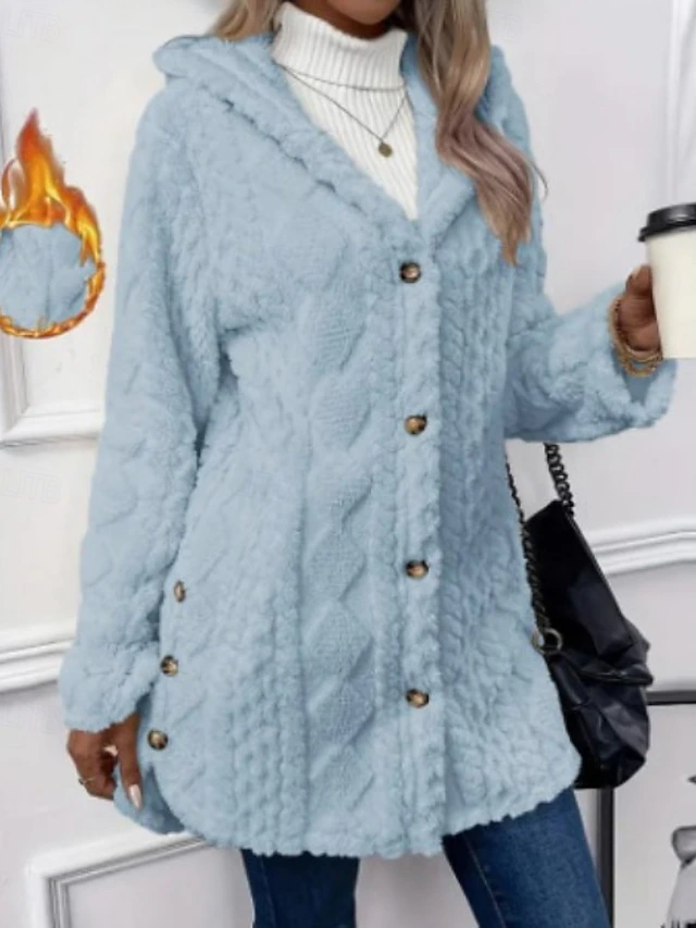 Women's Sherpa Jacket Casual Jacket Comfortable Breathable Pocket Buttons Casual Plain Casual Vacation Street