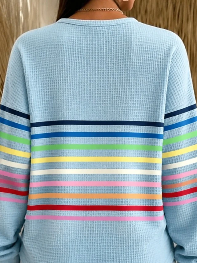 Women's Textured Pullover Sweatshirt Buttons Graphic Geometric Plaid Fashion Casual Print Long Sleeve Crew Neck Round Neck Regular Tops