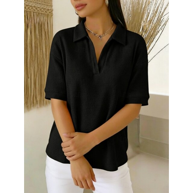 Multi Packs 2pcs Women's Waffle T-shirt Polo Shirts Tee Waffle Knit Tops Plain Fashion Basic Classic Short Sleeve Shirt Collar Regular Tops Casual Daily Beach Yellow+Orange