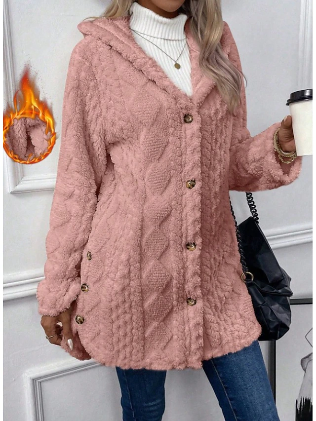 Women's Sherpa Jacket Casual Jacket Comfortable Breathable Pocket Buttons Casual Plain Casual Vacation Street