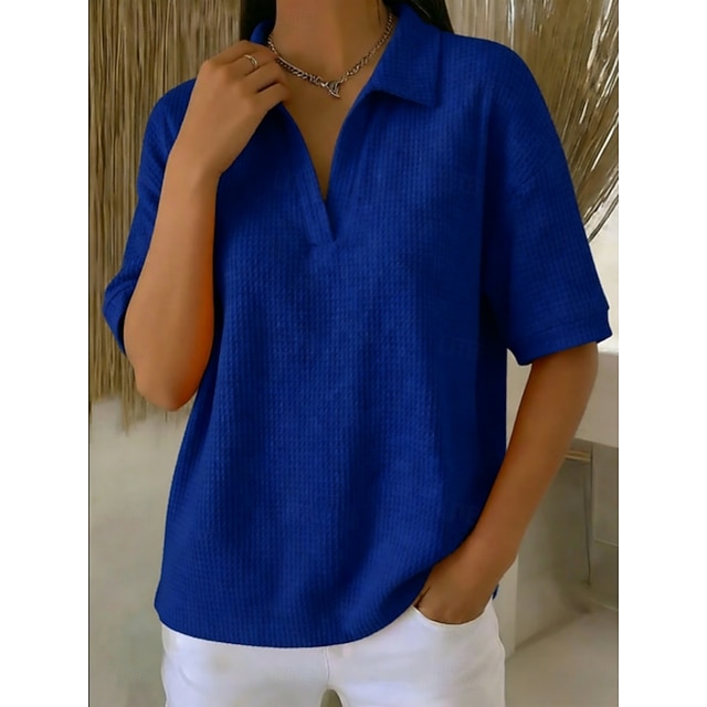 Multi Packs 2pcs Women's Waffle T-shirt Polo Shirts Tee Waffle Knit Tops Plain Fashion Basic Classic Short Sleeve Shirt Collar Regular Tops Casual Daily Beach Yellow+Orange
