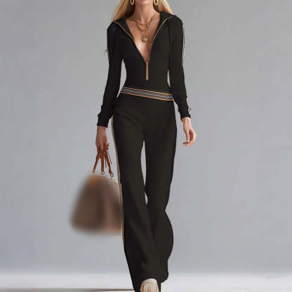 Дамски панталон с качулка, V-образно деколте и цип