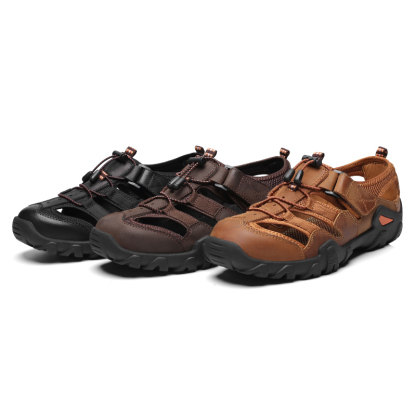 (🎁Kostenlose orthopädische Einlegesohlen🔥) Outdoor-Sandalen für Herren – Atmungsaktive Wandersandalen mit durchbrochenem Design, geschlossener Zehenpartie, stoßfester Zehenkappe, verstellbarem Riemen und rutschfester Sohle