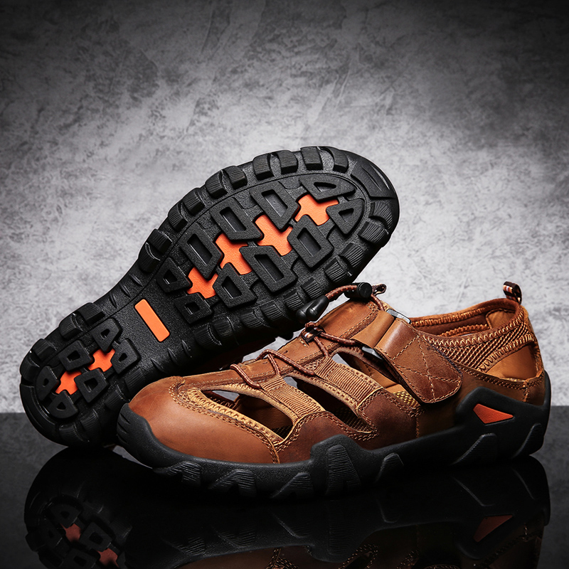 (🎁Kostenlose orthopädische Einlegesohlen🔥) Outdoor-Sandalen für Herren – Atmungsaktive Wandersandalen mit durchbrochenem Design, geschlossener Zehenpartie, stoßfester Zehenkappe, verstellbarem Riemen und rutschfester Sohle