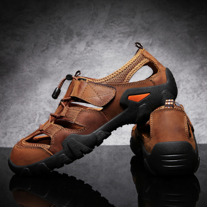 (🎁Kostenlose orthopädische Einlegesohlen🔥) Outdoor-Sandalen für Herren – Atmungsaktive Wandersandalen mit durchbrochenem Design, geschlossener Zehenpartie, stoßfester Zehenkappe, verstellbarem Riemen und rutschfester Sohle
