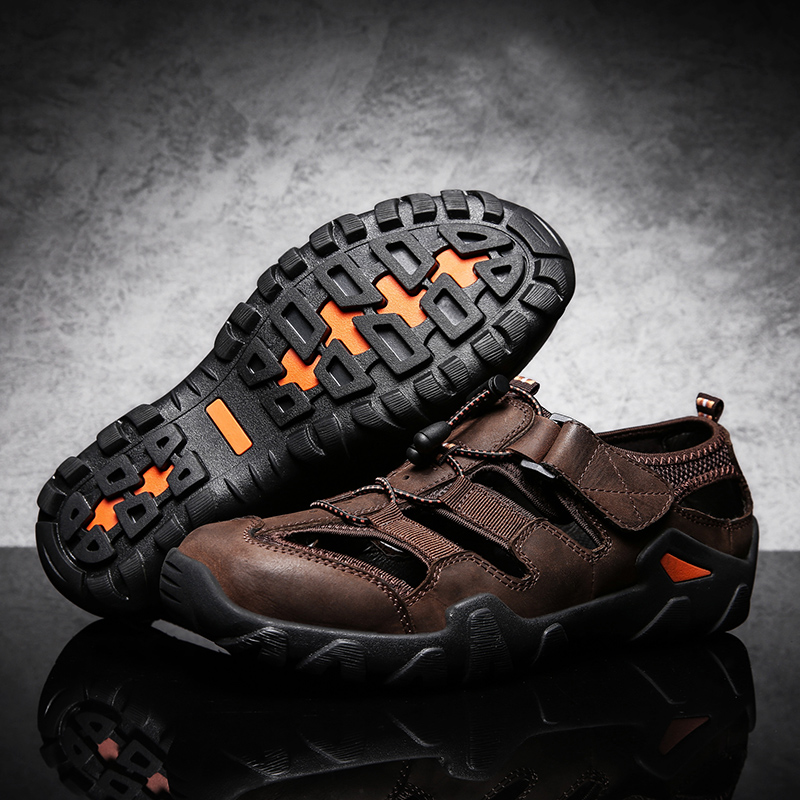 (🎁Kostenlose orthopädische Einlegesohlen🔥) Outdoor-Sandalen für Herren – Atmungsaktive Wandersandalen mit durchbrochenem Design, geschlossener Zehenpartie, stoßfester Zehenkappe, verstellbarem Riemen und rutschfester Sohle
