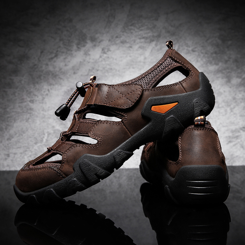(🎁Kostenlose orthopädische Einlegesohlen🔥) Outdoor-Sandalen für Herren – Atmungsaktive Wandersandalen mit durchbrochenem Design, geschlossener Zehenpartie, stoßfester Zehenkappe, verstellbarem Riemen und rutschfester Sohle
