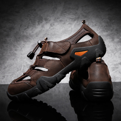 (🎁Kostenlose orthopädische Einlegesohlen🔥) Outdoor-Sandalen für Herren – Atmungsaktive Wandersandalen mit durchbrochenem Design, geschlossener Zehenpartie, stoßfester Zehenkappe, verstellbarem Riemen und rutschfester Sohle