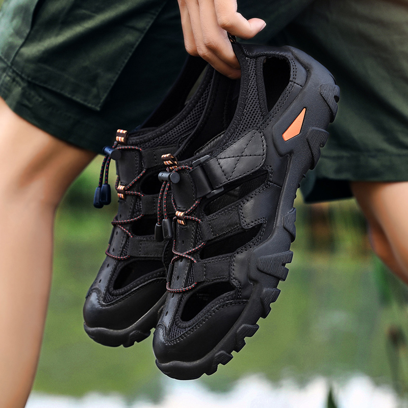 (🎁Kostenlose orthopädische Einlegesohlen🔥) Outdoor-Sandalen für Herren – Atmungsaktive Wandersandalen mit durchbrochenem Design, geschlossener Zehenpartie, stoßfester Zehenkappe, verstellbarem Riemen und rutschfester Sohle