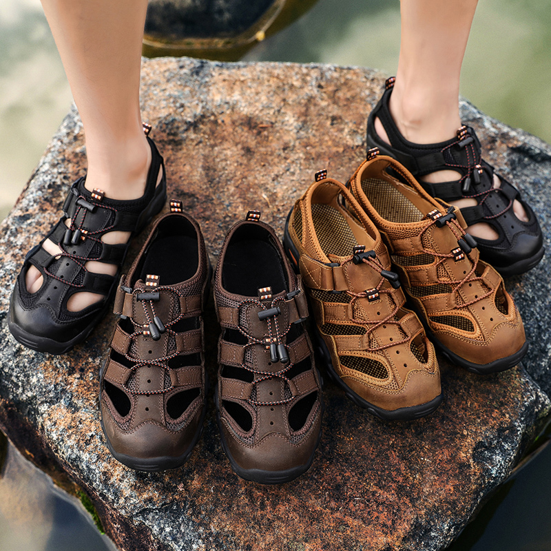 (🎁Kostenlose orthopädische Einlegesohlen🔥) Outdoor-Sandalen für Herren – Atmungsaktive Wandersandalen mit durchbrochenem Design, geschlossener Zehenpartie, stoßfester Zehenkappe, verstellbarem Riemen und rutschfester Sohle