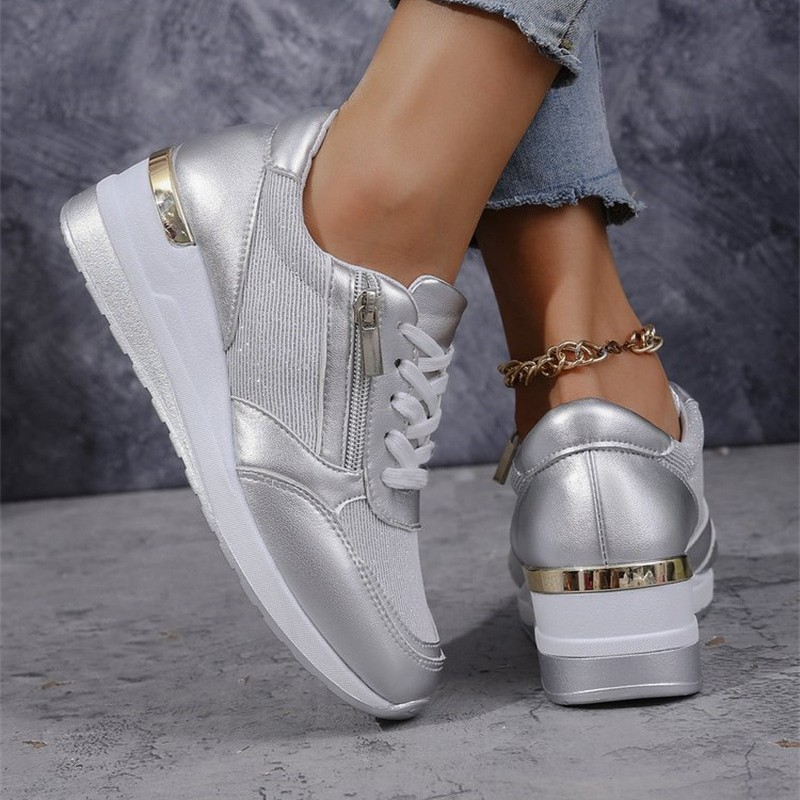 Neue orthopädische Damen-Sneaker mit Schnürsenkeln und seitlichem Reißverschluss