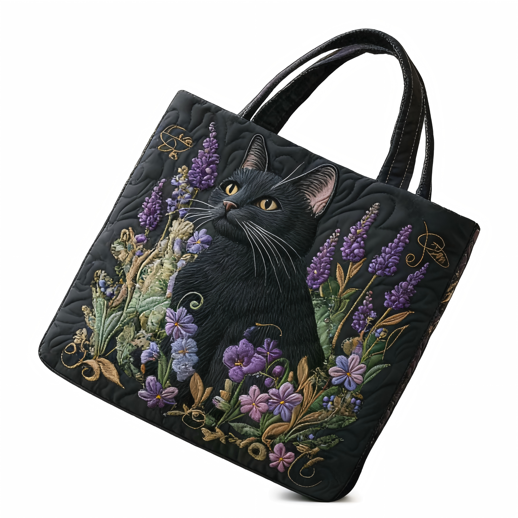 Moonlit Meow Quilted Tote Bag