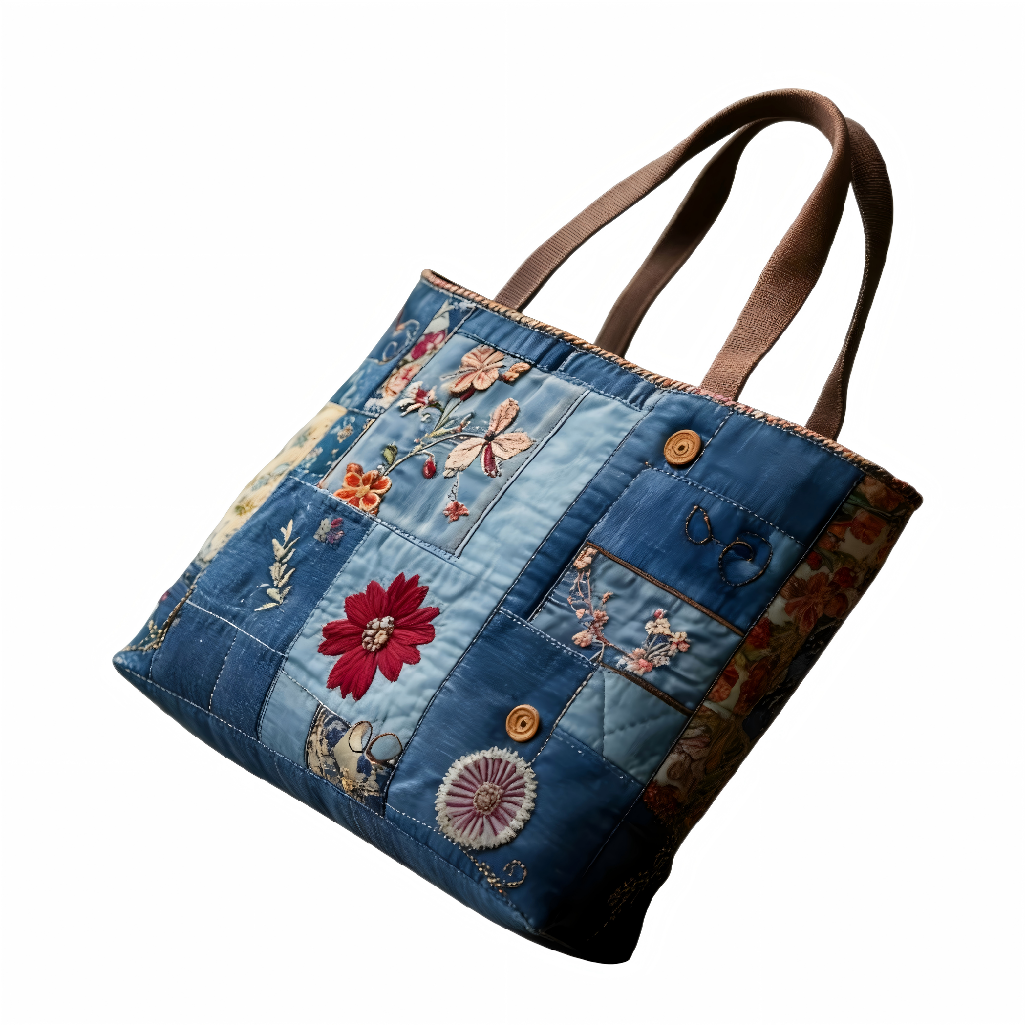 Indigo Flowers Quilted Tote Bag 