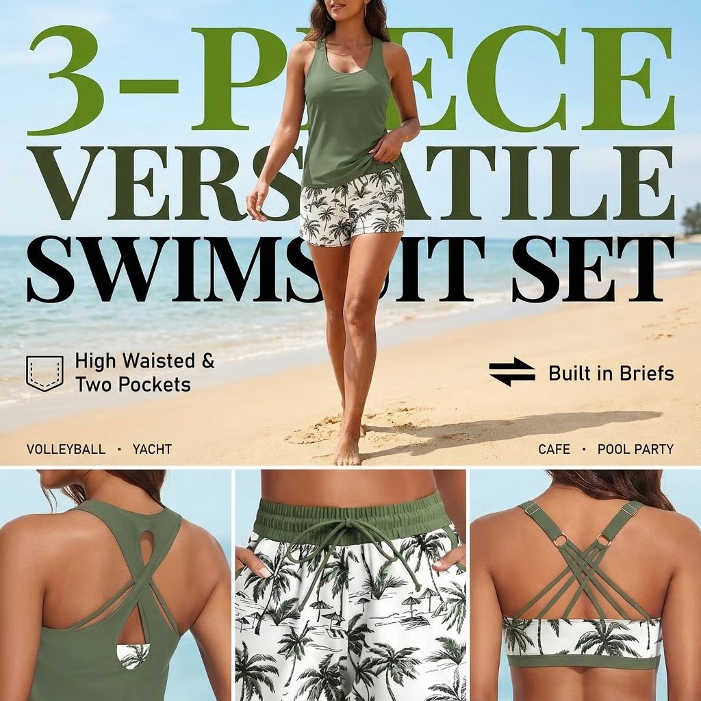 ⏰LAST DAY 50% OFF - 3 Piece Tankini with Shorts 🔥