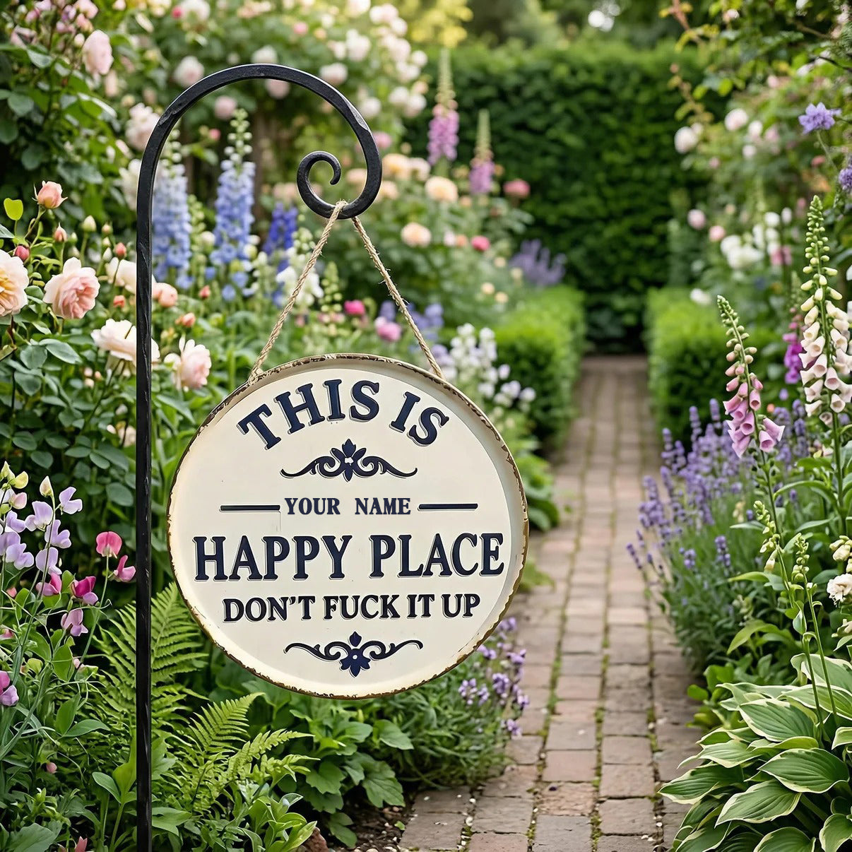 Personalized Funny Garden Metal Sign – “This Is My Happy Place Don’t F*ck It Up” Vintage Decor