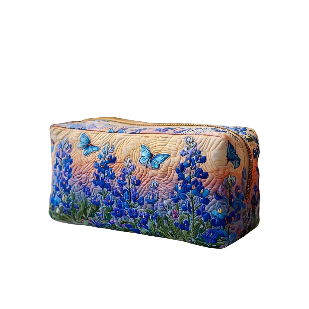Blue Butterfly Quilted Makeup Bag 