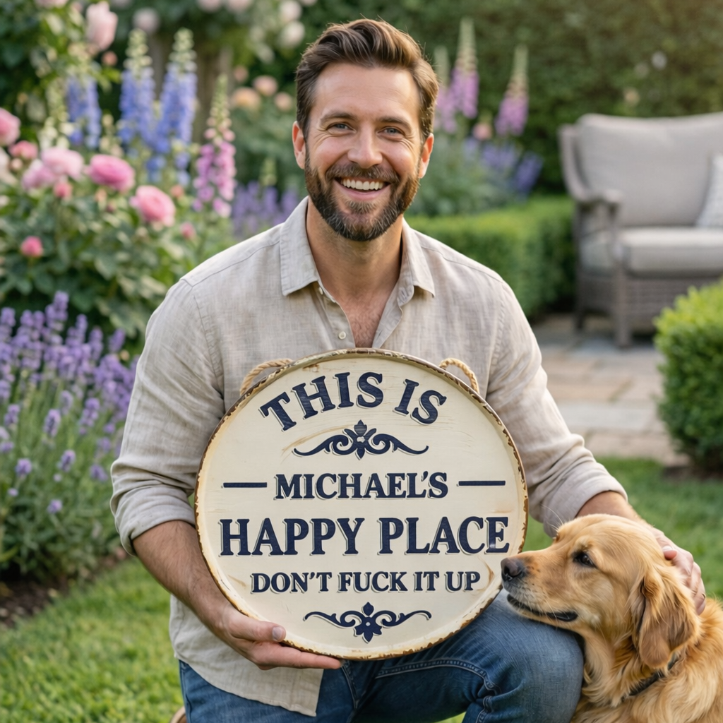Personalized Funny Garden Metal Sign – “This Is My Happy Place Don’t F*ck It Up” Vintage Decor