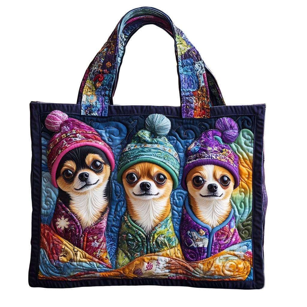 Chihuahua Trio Quilted Tote Bag