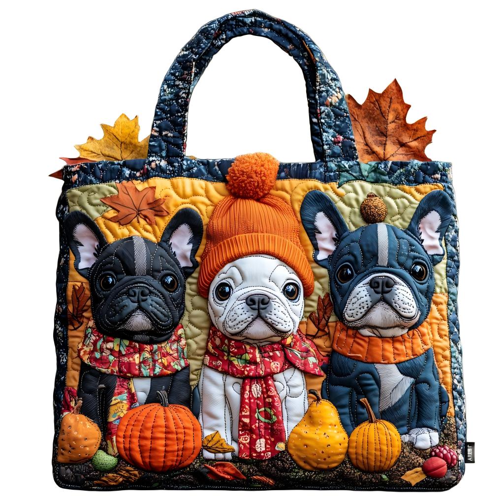 Falling for Frenchie Quilted Tote Bag
