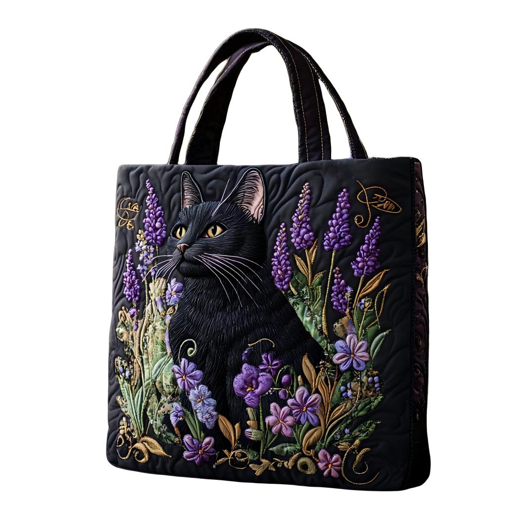 Moonlit Meow Quilted Tote Bag
