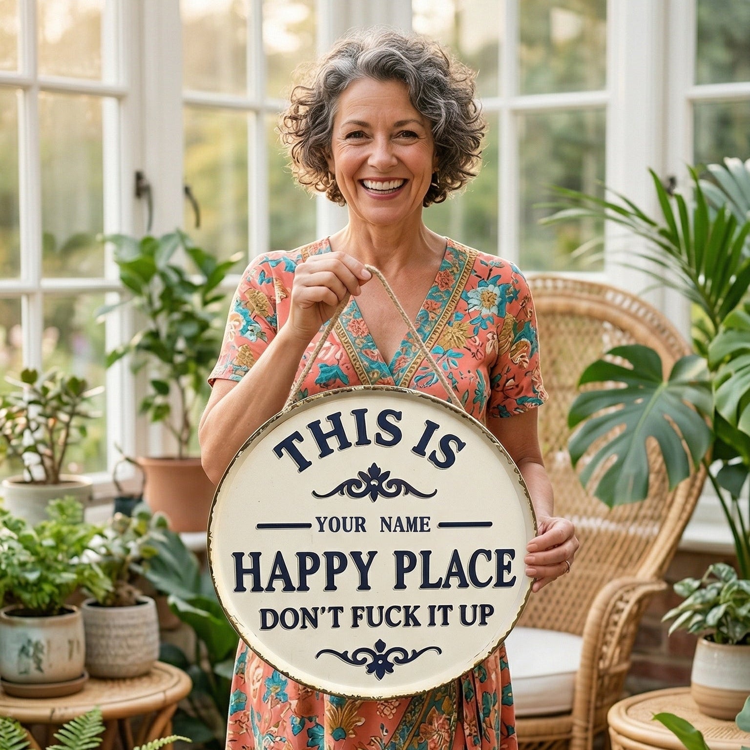 Personalized Funny Garden Metal Sign – “This Is My Happy Place Don’t F*ck It Up” Vintage Decor