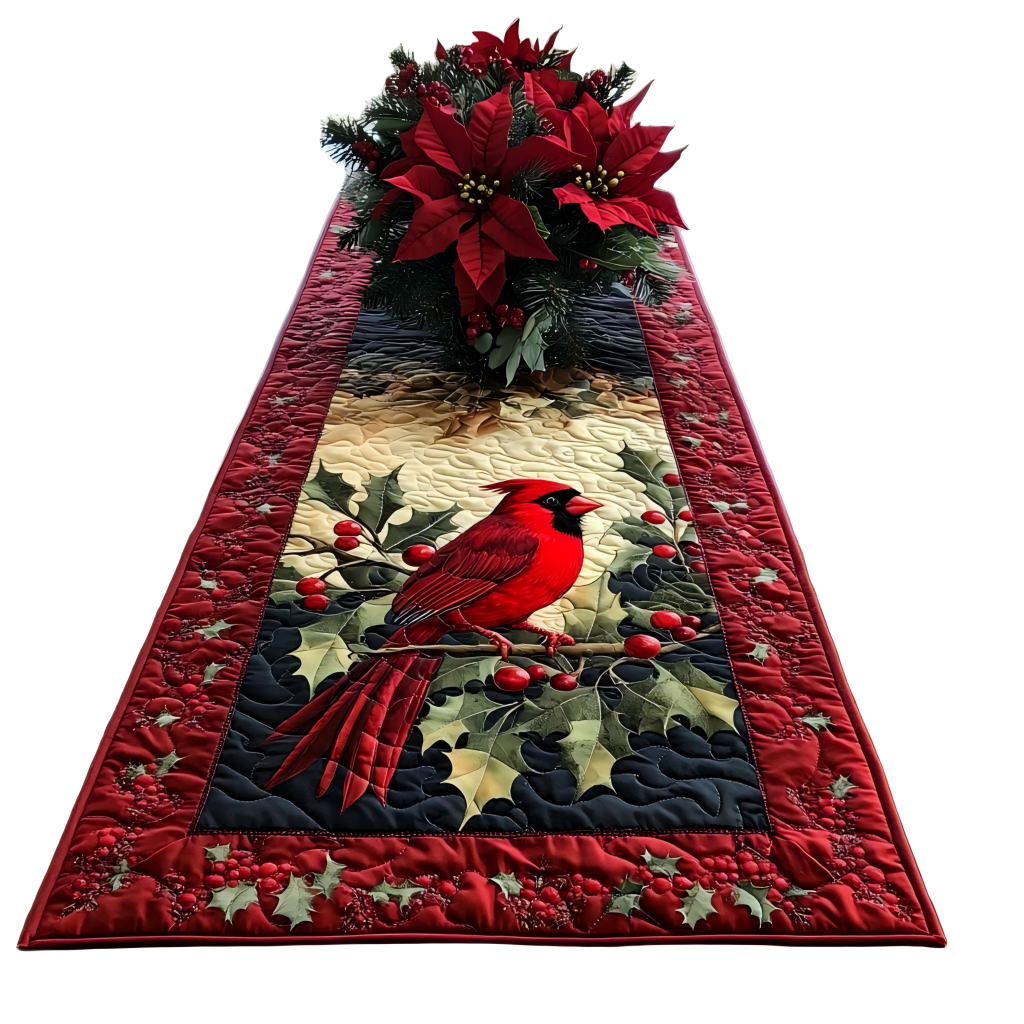 Winter Cardinal Whisper Quilted Table Runner NCU0DK1588