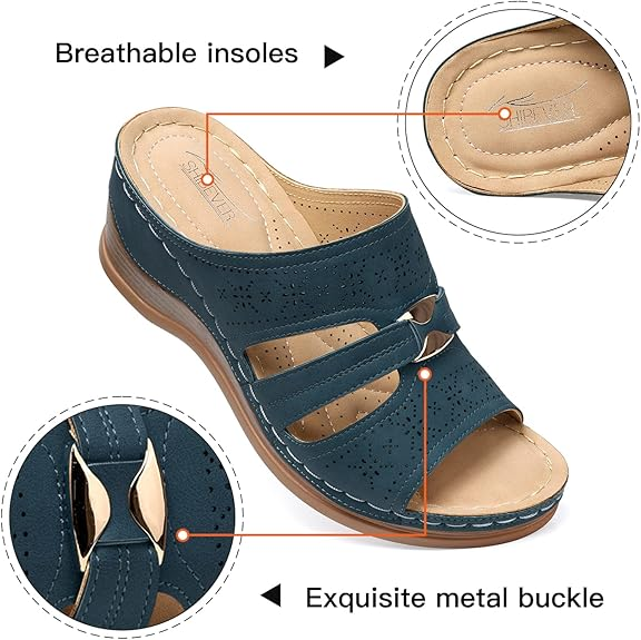 SHIBEVER Wedge Sandals for Women Hollow Out Slip On Platform Wedge Sandals Summer Casual Walking Shoes