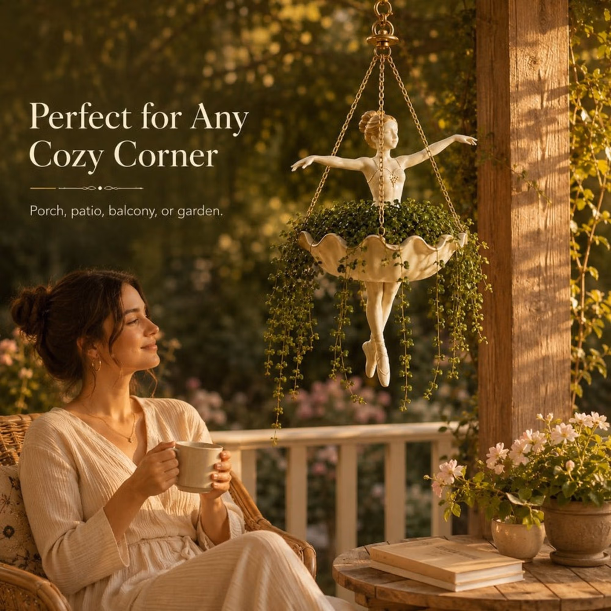 Decorative Resin Dancing Figure Hanging Flower Pot with Detachable Metal Chain, Lovely Home Garden Ornament, Present for Plant Lovers