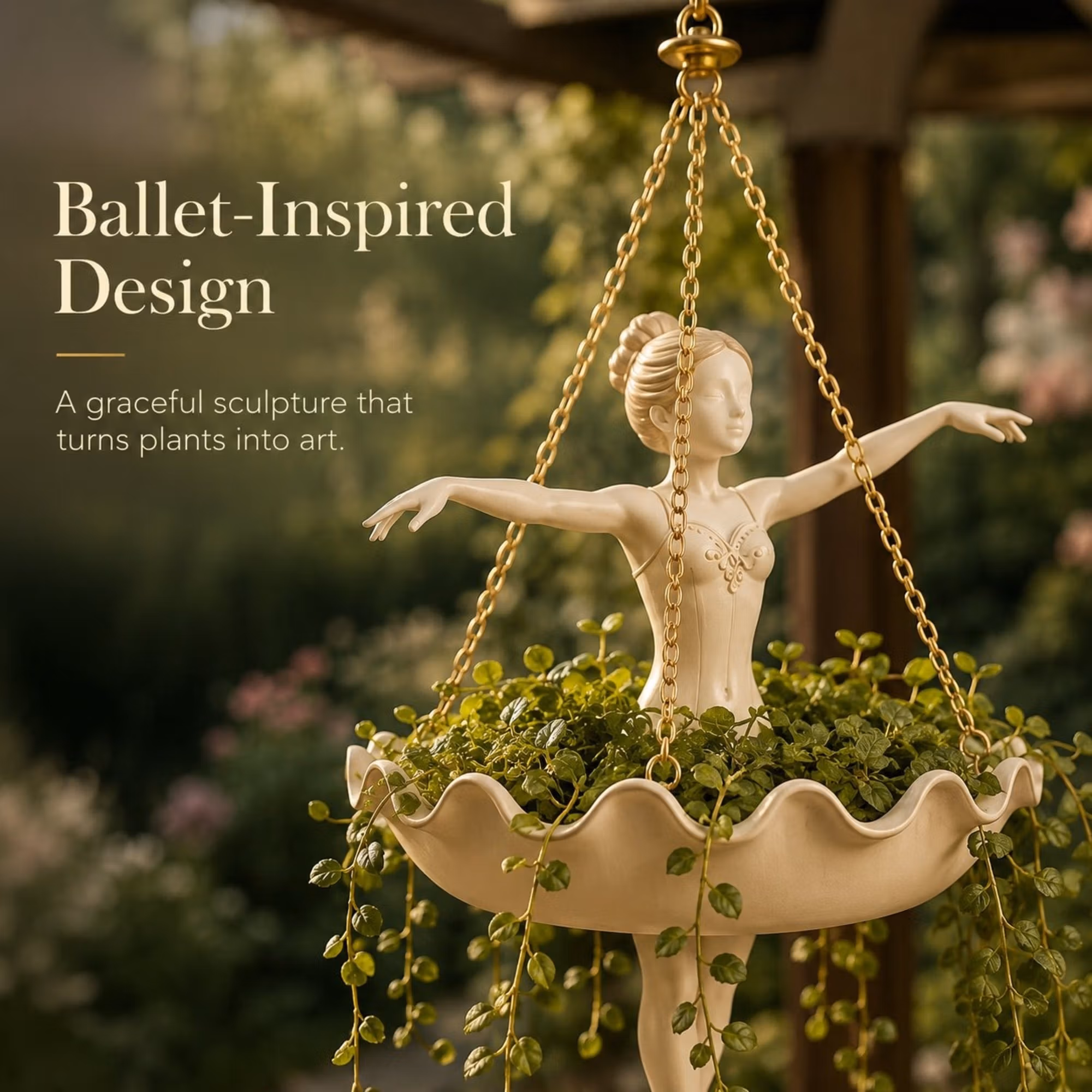 Decorative Resin Dancing Figure Hanging Flower Pot with Detachable Metal Chain, Lovely Home Garden Ornament, Present for Plant Lovers