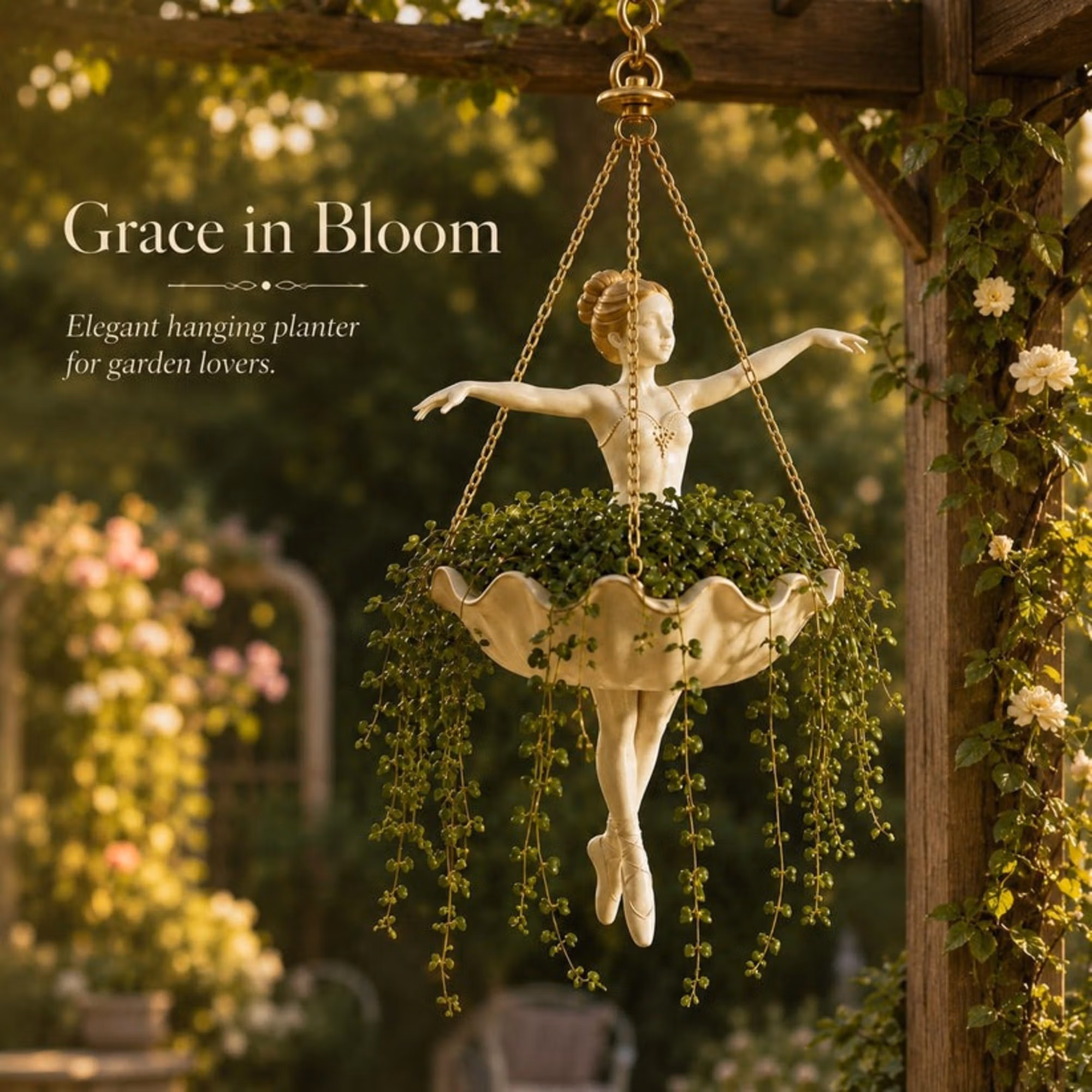 Decorative Resin Dancing Figure Hanging Flower Pot with Detachable Metal Chain, Lovely Home Garden Ornament, Present for Plant Lovers
