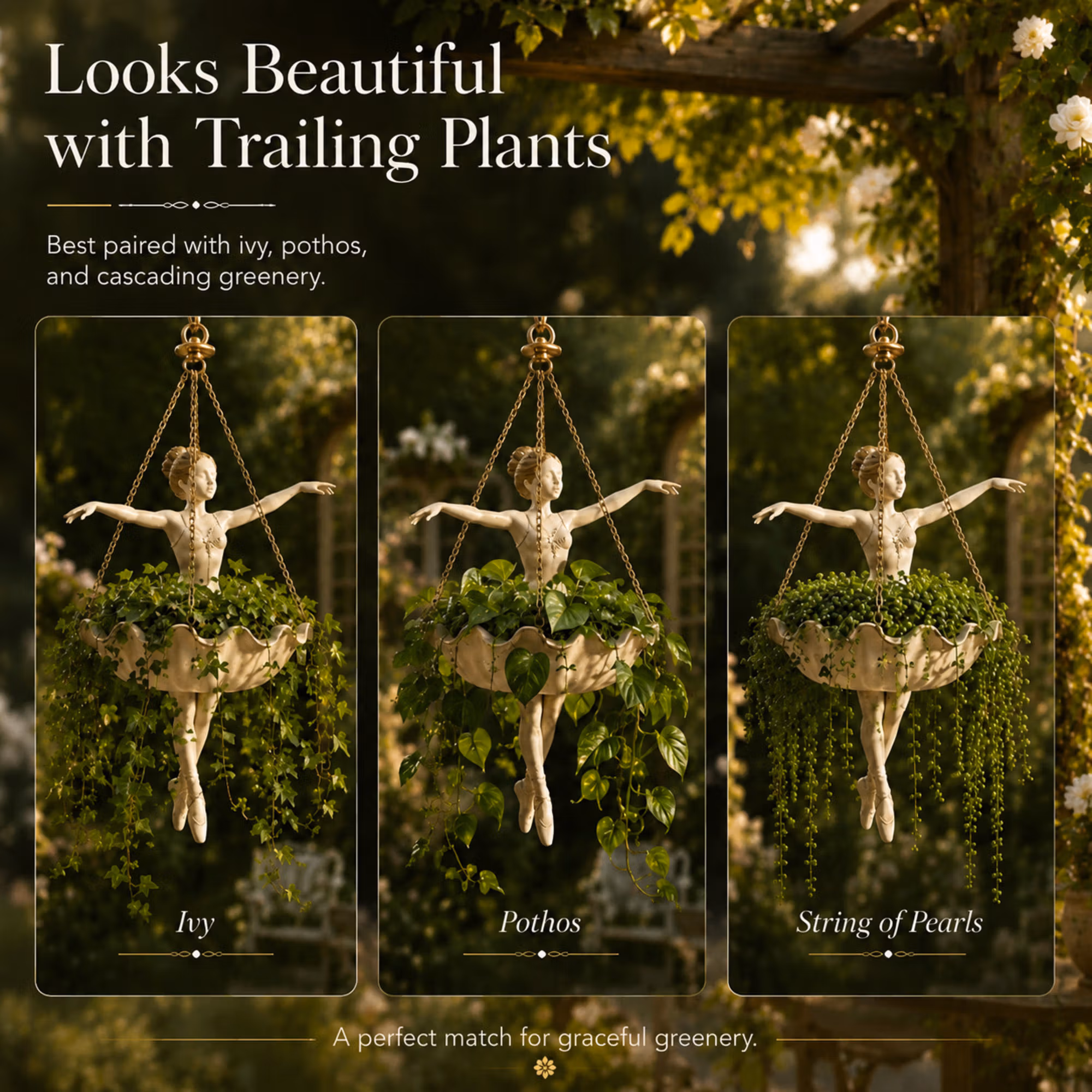 Decorative Resin Dancing Figure Hanging Flower Pot with Detachable Metal Chain, Lovely Home Garden Ornament, Present for Plant Lovers