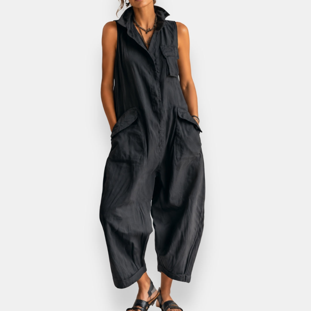 🔥Flash Sale 49% OFF Sleeveless Cargo Jumpsuit with Collar and Flap Pockets