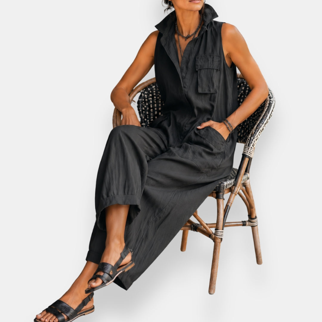 🔥Flash Sale 49% OFF Sleeveless Cargo Jumpsuit with Collar and Flap Pockets