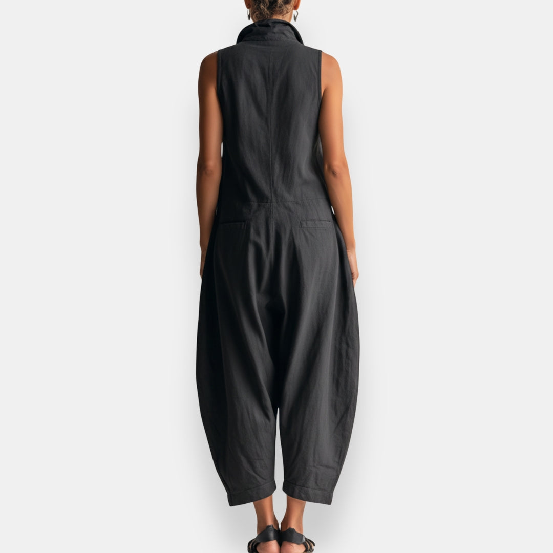 🔥Flash Sale 49% OFF Sleeveless Cargo Jumpsuit with Collar and Flap Pockets