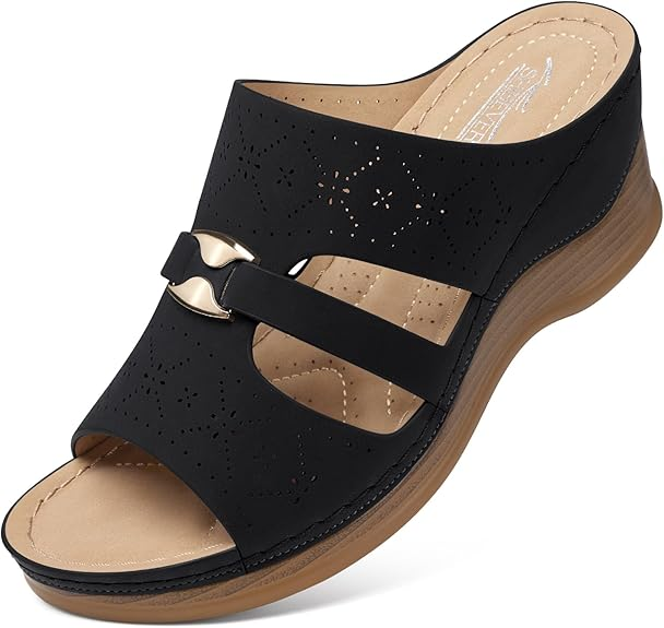 SHIBEVER Wedge Sandals for Women Hollow Out Slip On Platform Wedge Sandals Summer Casual Walking Shoes